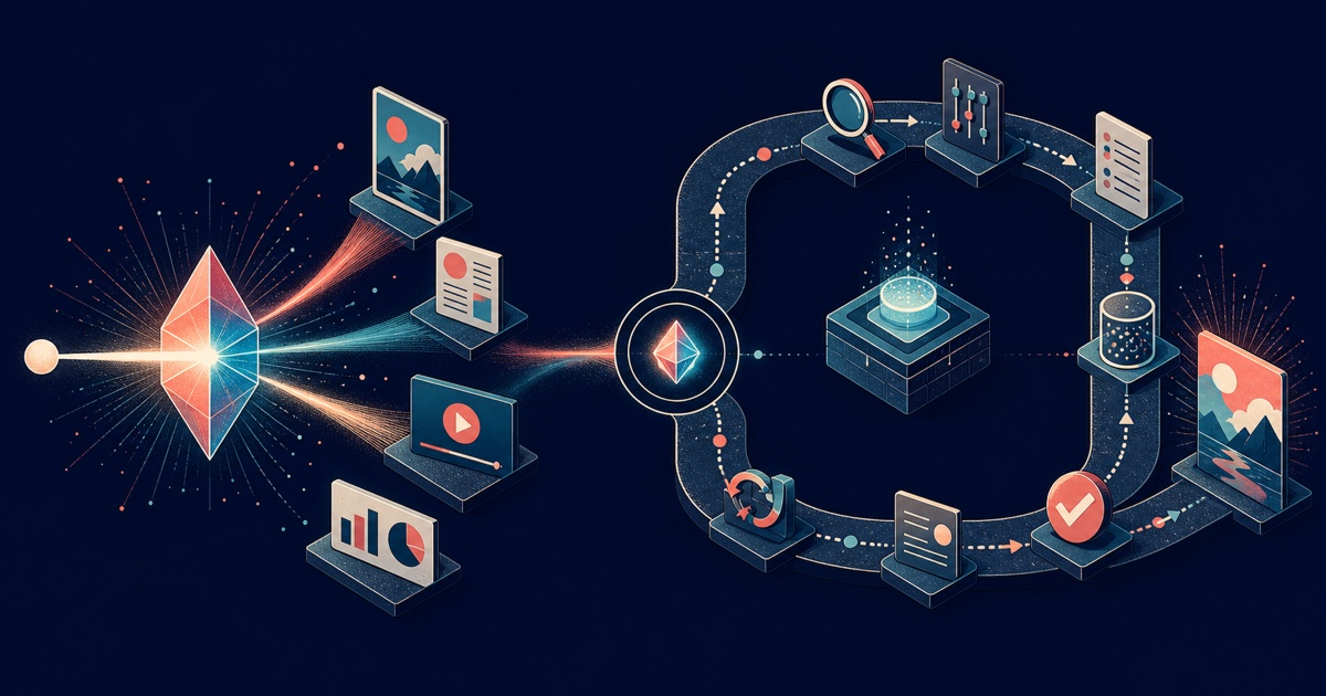 A one-step generative AI response beside an agentic loop that acts, observes, verifies, and revises.