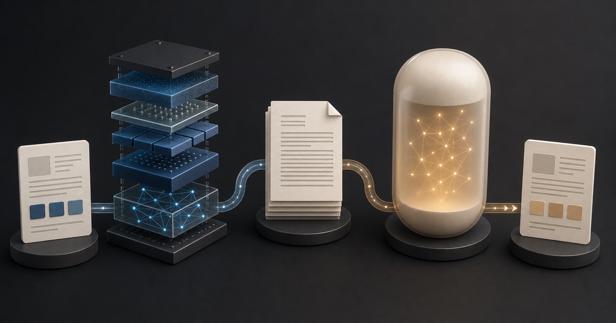 A neutral split between an inspectable modular AI stack and a managed opaque AI service, connected to the same task.